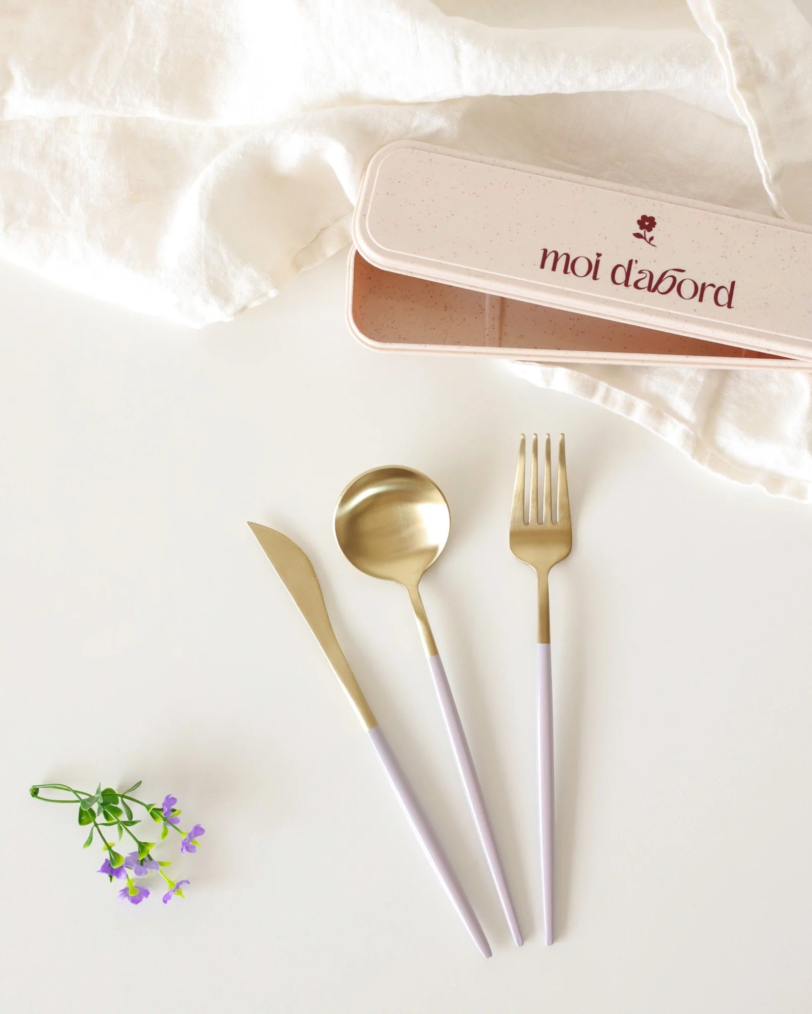 ENS USTENSILE ACIER INOX & BOITIER - LILAS