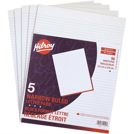 BLOC DE PAPIER BLANC LIGNÉ 1/4", 96 FEUILLES - @5