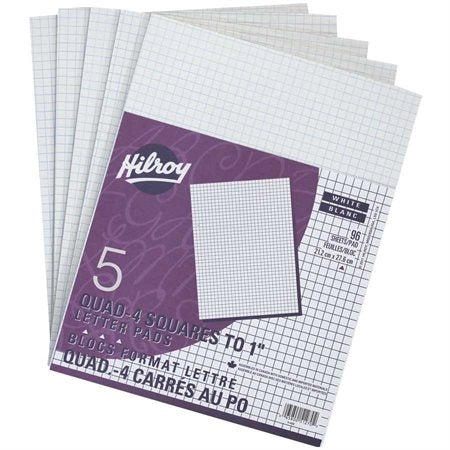 BLOC DE PAPIER BLANC QUADRILLÉ 4 CAR./PO
