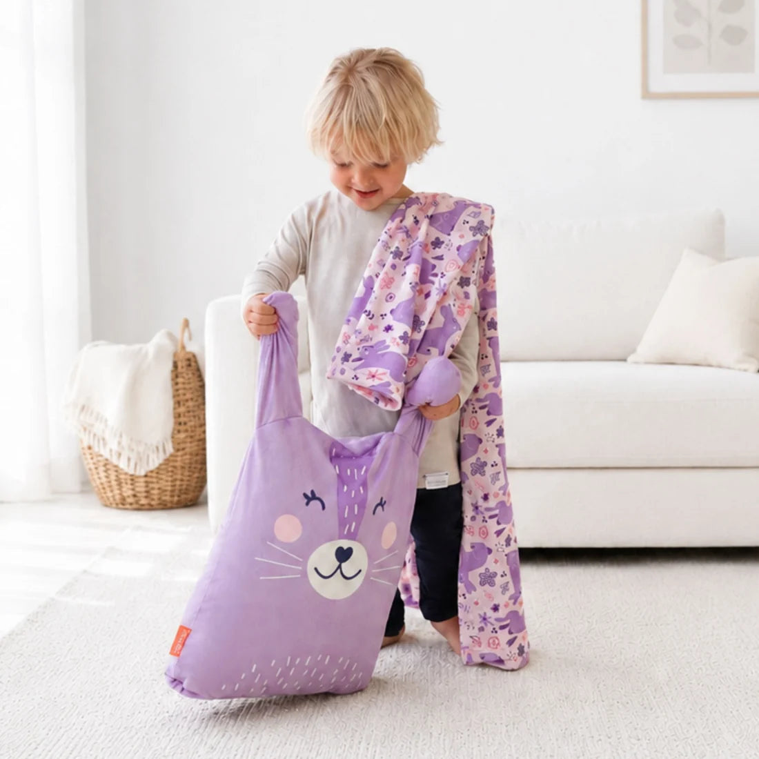 ENSEMBLE PELUCHE COUVERTURE 3-EN-1 - LAPIN