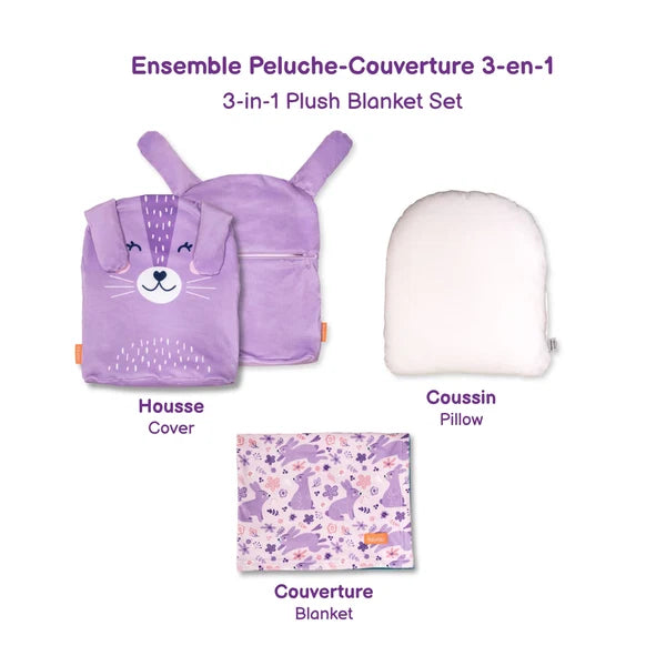 ENSEMBLE PELUCHE COUVERTURE 3-EN-1 - LAPIN