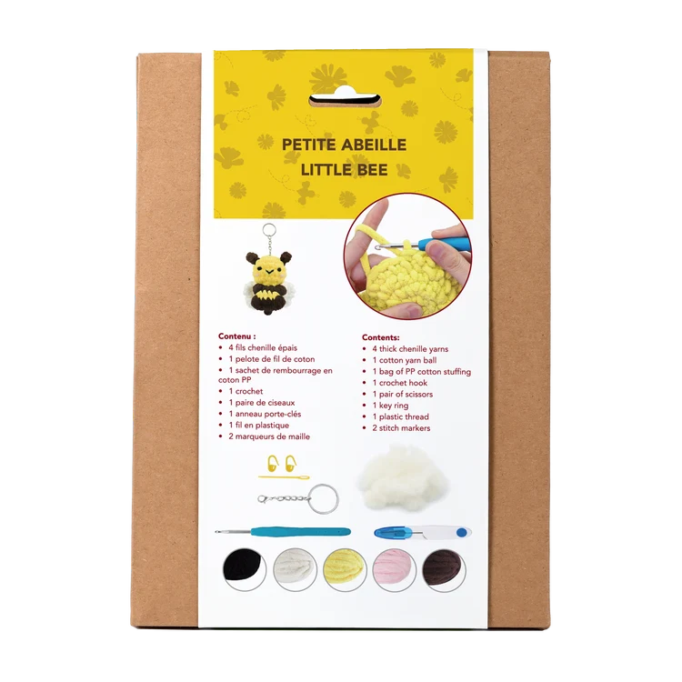 KIT PORTE-CLÉS DIY CROCHET FIL PELUCHEUX- ABEILLE