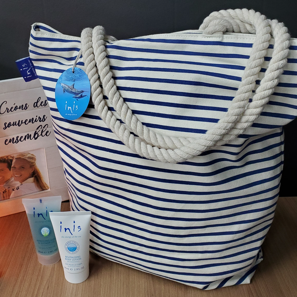 INIS - SAC DE PLAGE- RAYURE BLEU/CREME