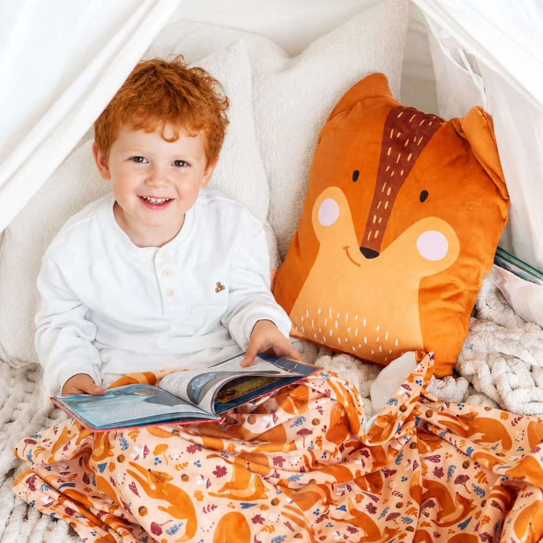 ENSEMBLE PELUCHE COUVERTURE 3-EN-1 - RENARD