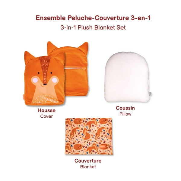 ENSEMBLE PELUCHE COUVERTURE 3-EN-1 - RENARD