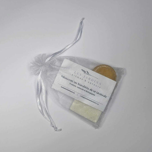 JARDINS ARÔMES & SAVEURS - TRIO MINI SAVONS LAV-MIEL-LAV + POCHETTE