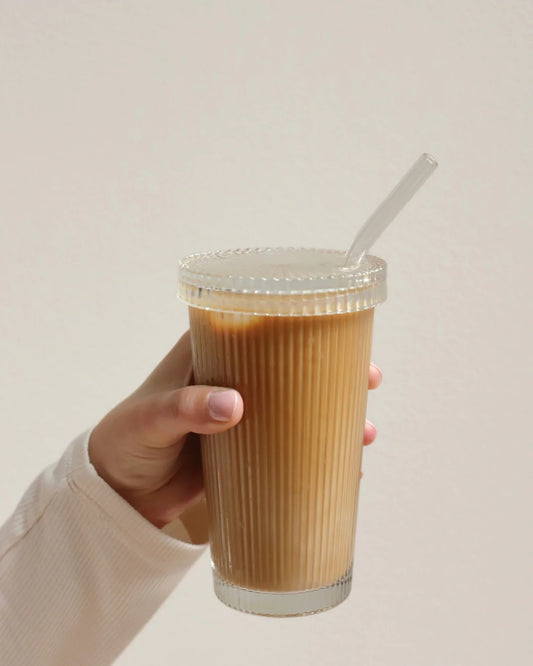 GOBELET PAILLE "TUMBLER" VERRE RIPPLE 14OZ