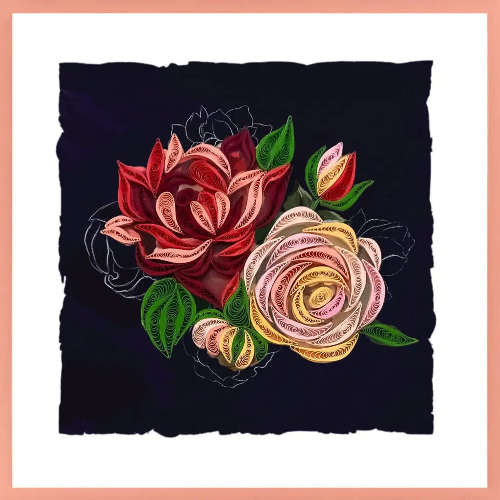 CARTE DE SOUHAIT : ROSES SUR FOND NOIR