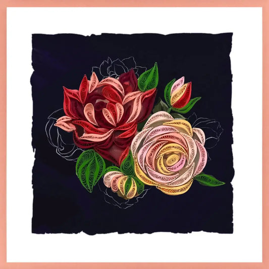 CARTE DE SOUHAIT : ROSES SUR FOND NOIR