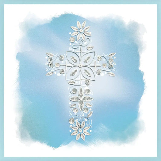 CARTE DE SOUHAIT : CROIX BLANC FOND BLEU
