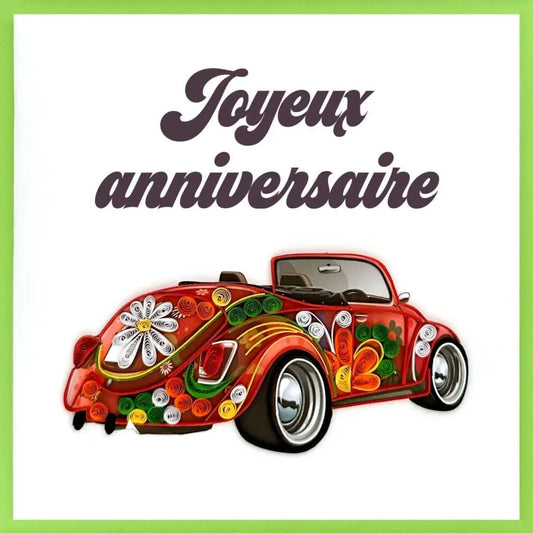 CARTE DE SOUHAIT : VOITURE A FLEURS
