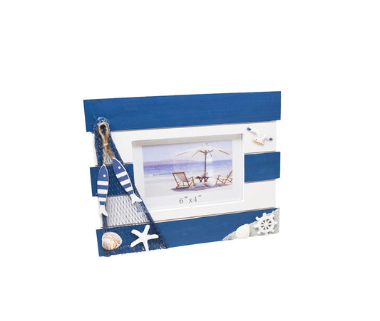 CADRE PHOTO 4 X 6" BORD DE MER BEU/BLANC