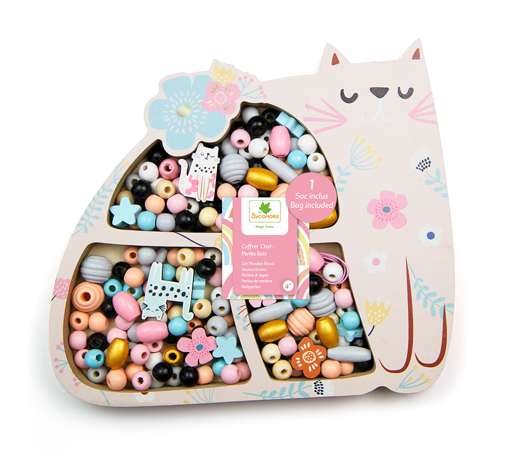 SYCOMORE - COFFRET PERLES EN BOIS CHAT
