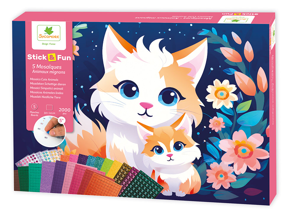 STICK'N FUN - 5 MOSAIQUES ANIMAUX MIGNONS