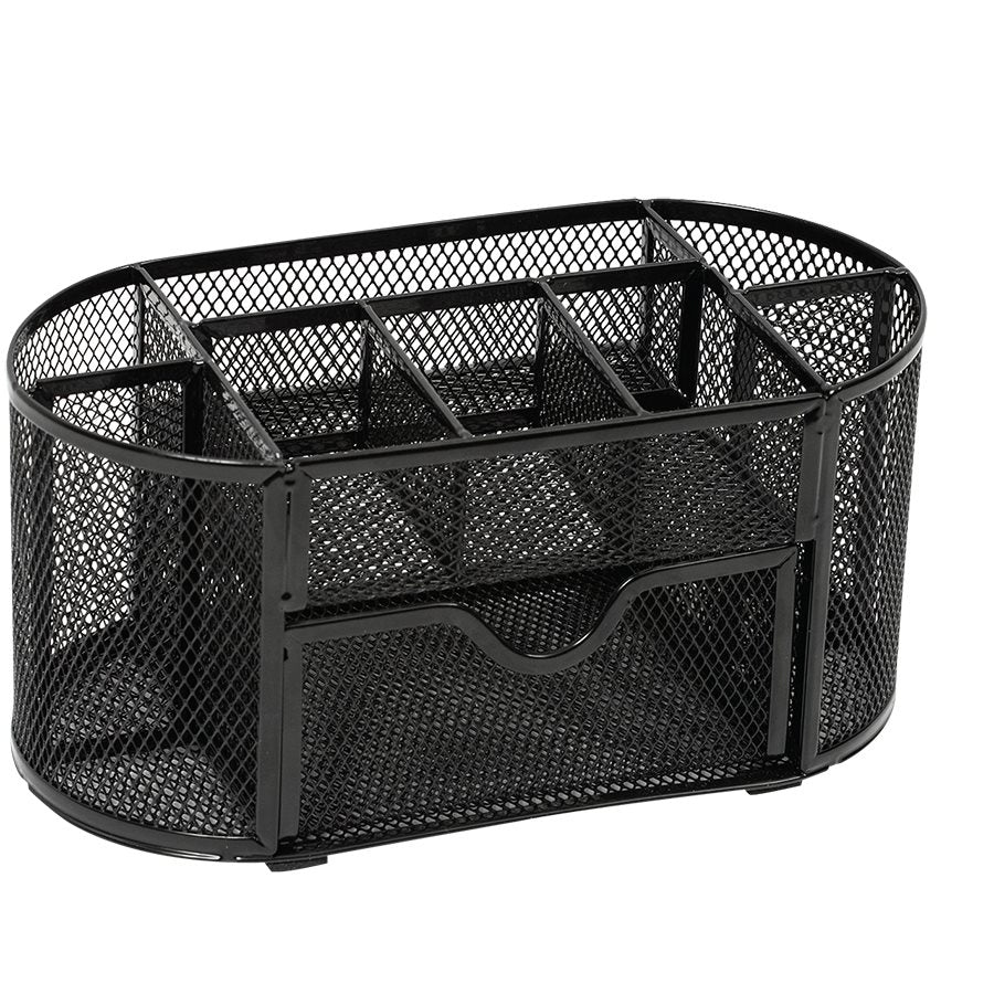 Pot à crayon range-tout 8compt ovale Mesh noir