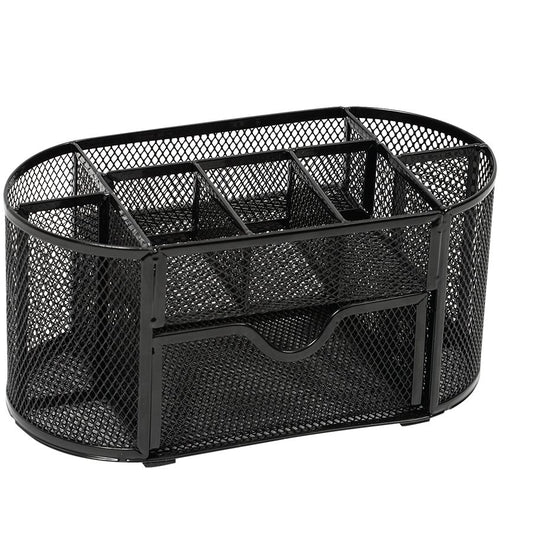 Pot à crayon range-tout 8compt ovale Mesh noir