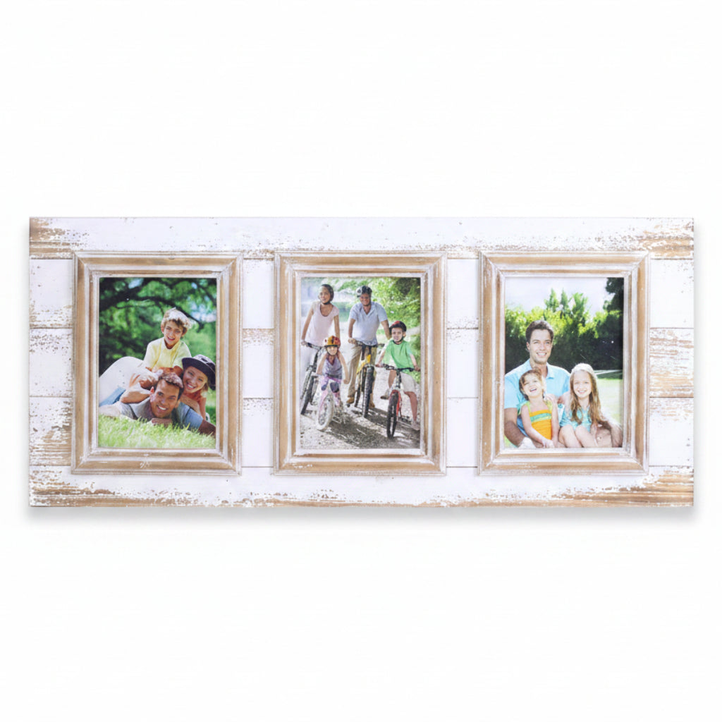 CADRE PHOTO 5X7" TRIPLE ANTIQUE BOIS