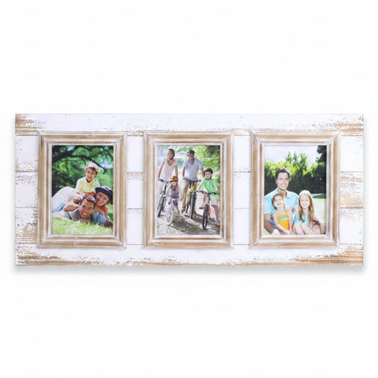 CADRE PHOTO 5X7" TRIPLE ANTIQUE BOIS