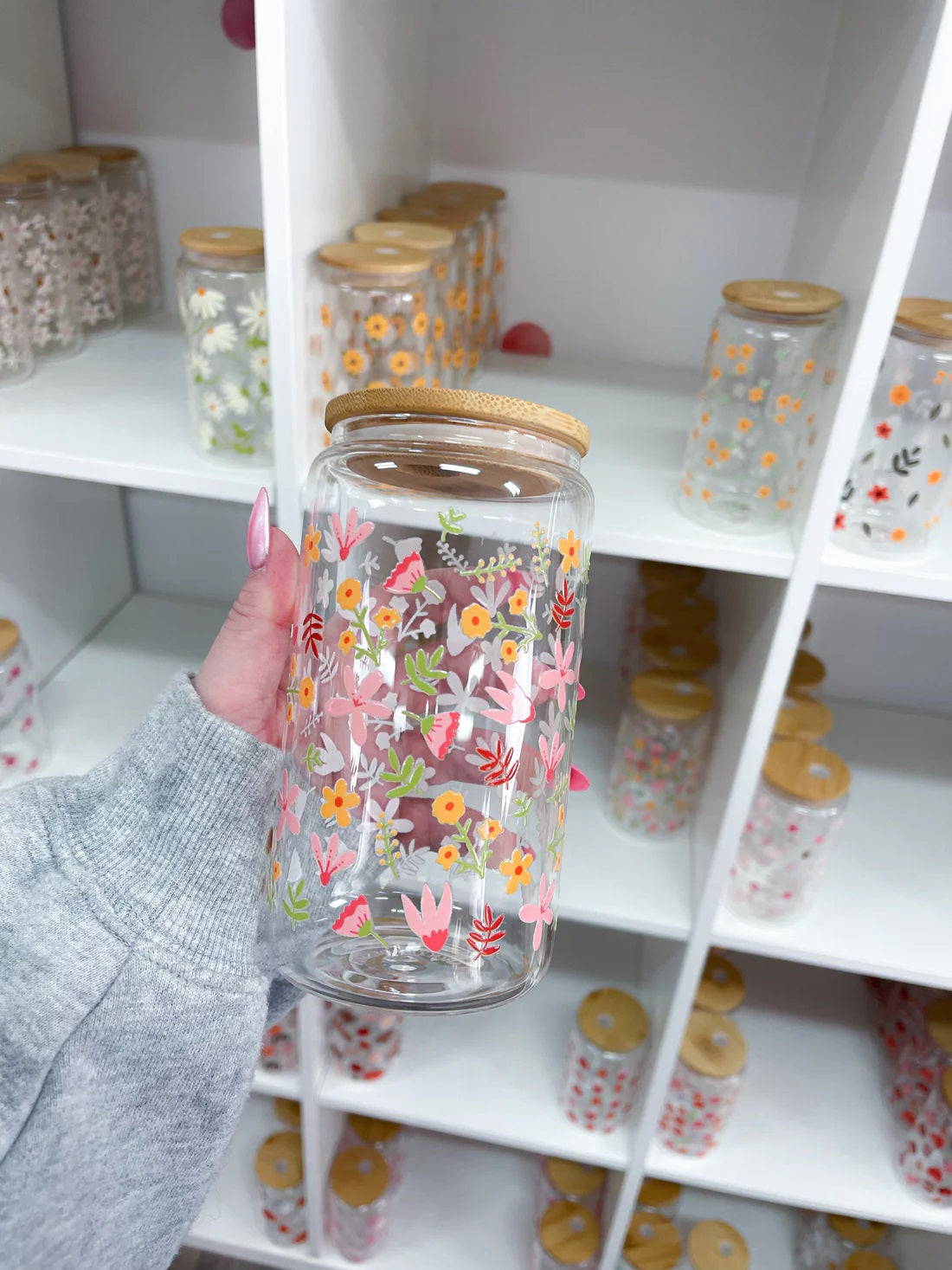 VERRE BOHO 16oz FLEURS ET FEUILLES