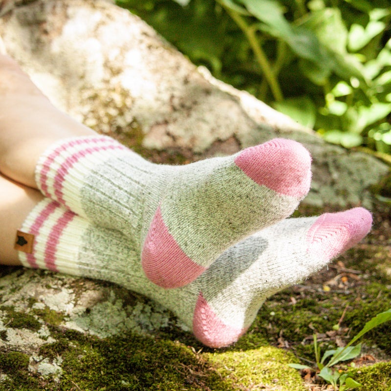 BAS LAINE MOUT/MERINOS BANDE ROSE PETIT