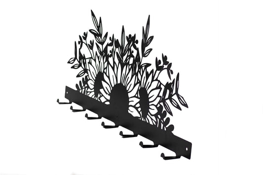 CROCHET MURAL TOURNESOL 33.5 X 8" METAL NOIR
