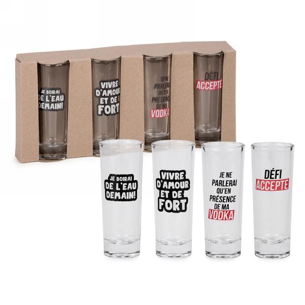 ENSEMBLE VERRE A SHOOTER AVEC TEXTE - 4PCS