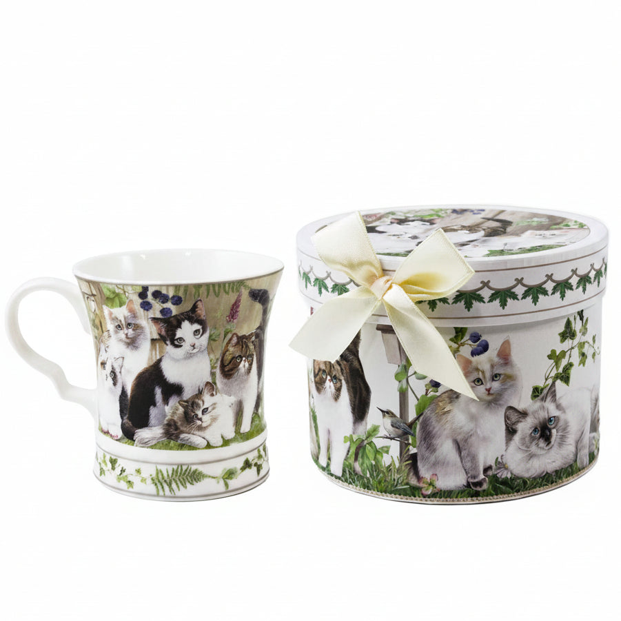 TASSE PORCELAINE + BOITE CHATS & OISEAU