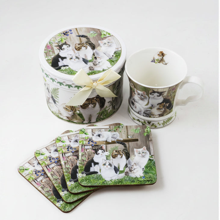 TASSE PORCELAINE + BOITE CHATS & OISEAU