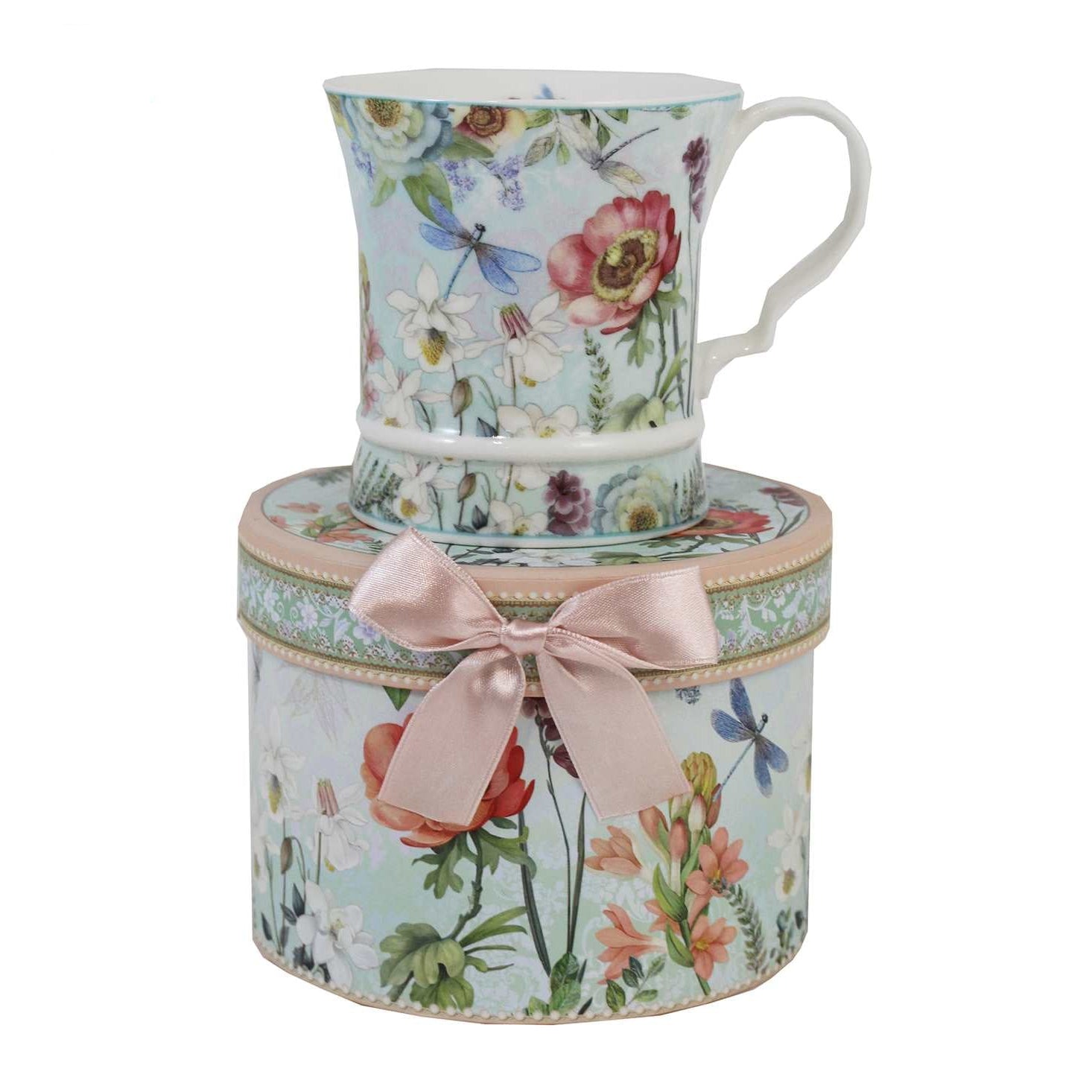 TASSE PORCELAINE + BOITE FLEUR & LIBELLULE