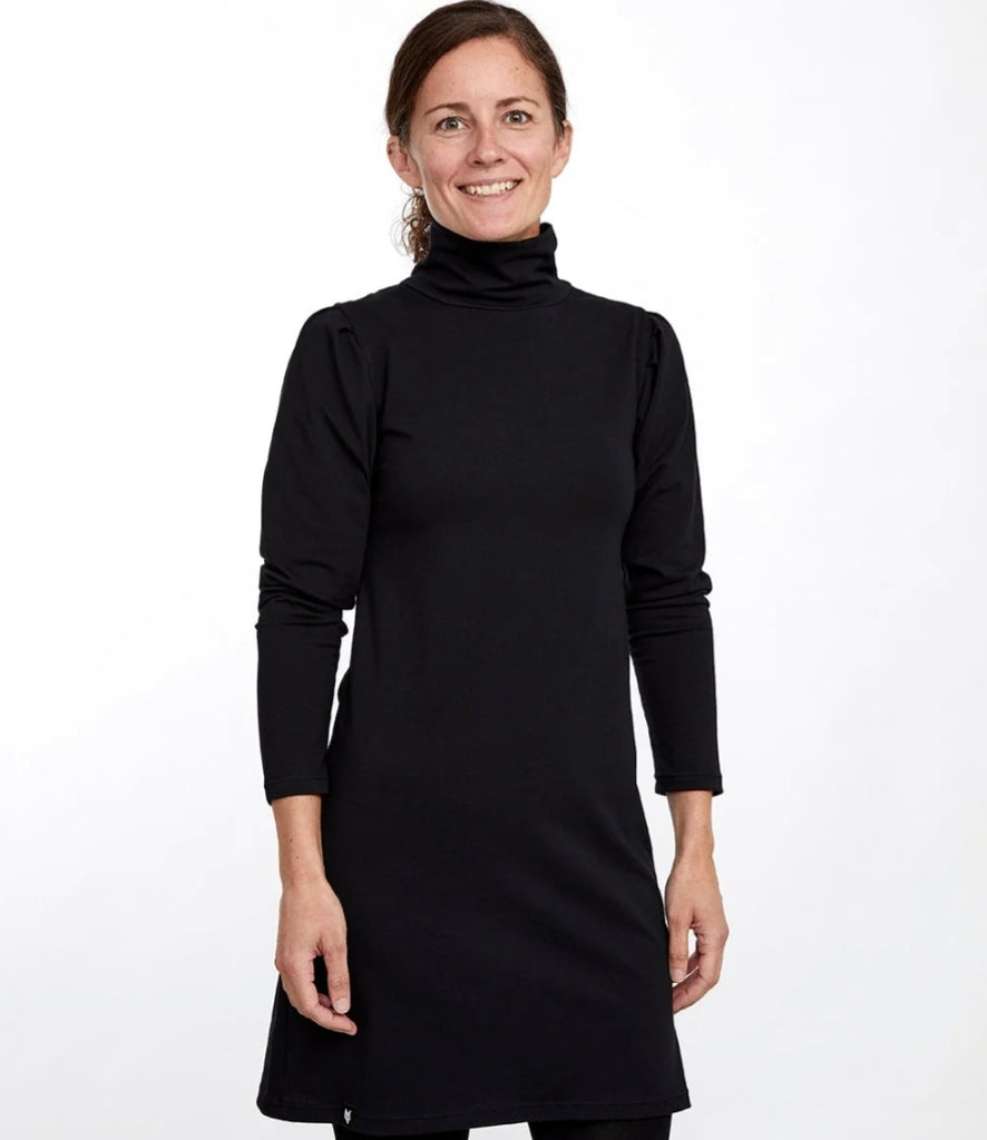 ROBE NOIR COTON BIO MANCHE GIGOT- MEDIUM