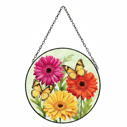 ATTRAPE-SOLEIL EN VITRAIL 8" - BRIGHT GERBERAS