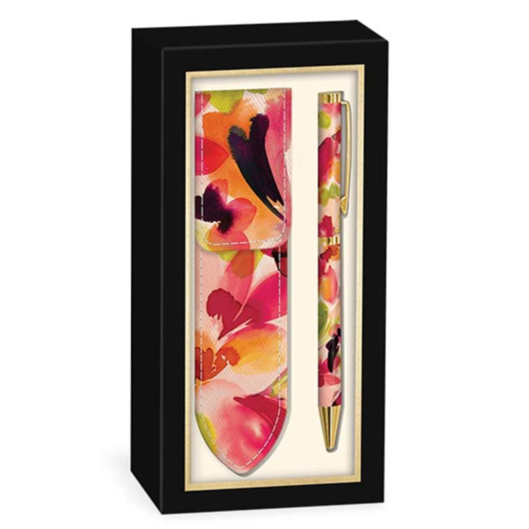 ENSEMBLE STYLO & POCHETTE "FLORAL CORAIL"