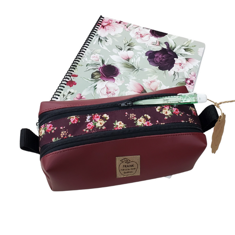 SCOLAIRE SAC & ACC - FRANK COLLECTION ETUI CRAYON VEGAN DOUBLE FLEUR BOURGOGNE