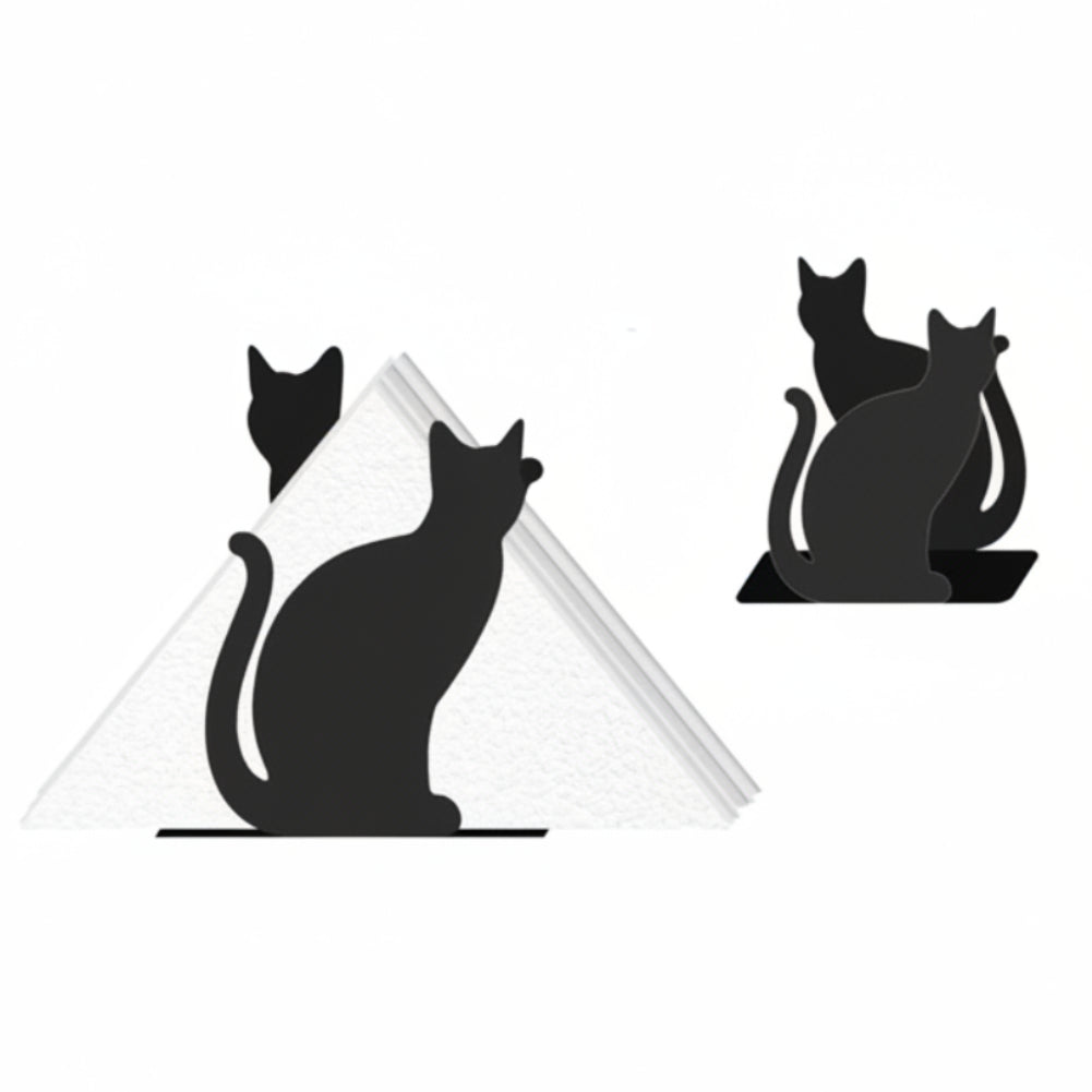 PORTE SERVIETTE DE TABLE CHAT METAL NOIR