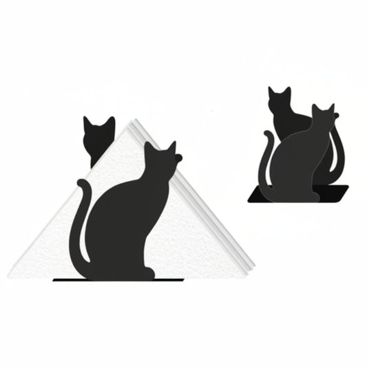 PORTE SERVIETTE DE TABLE CHAT METAL NOIR