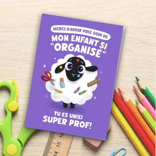 CARTE DE REMERCIEMENT SCOLAIRE - ENFANT  "ORGANISÉ"