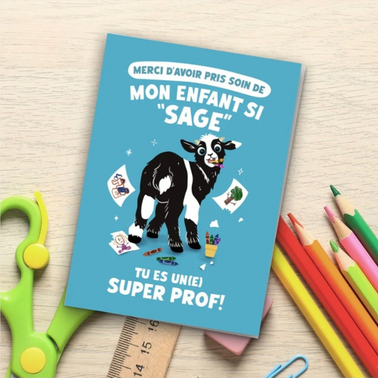 CARTE DE REMERCIEMENT SCOLAIRE - ENFANT  "SAGE"