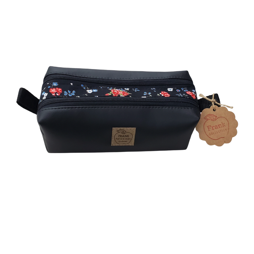 SCOLAIRE SAC & ACC - FRANK COLLECTION ETUI CRAYON VEGAN DOUBLE FLEUR NOIR