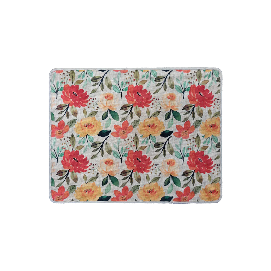 NAPPERON POLY 14 X 19"  FLEURS ORANGE/JAUNE