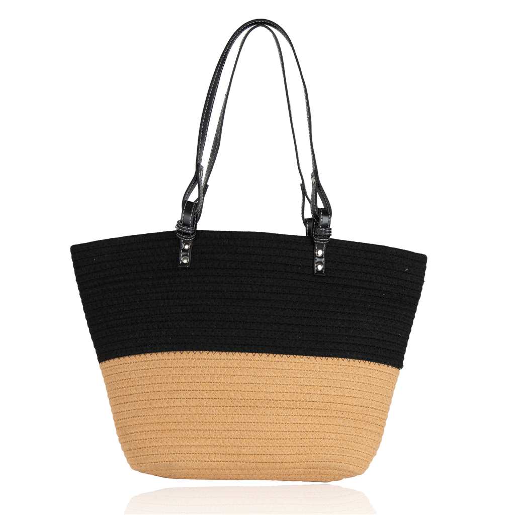 SAC DE PLAGE 18 X 12.5" - NOIR/BEIGE