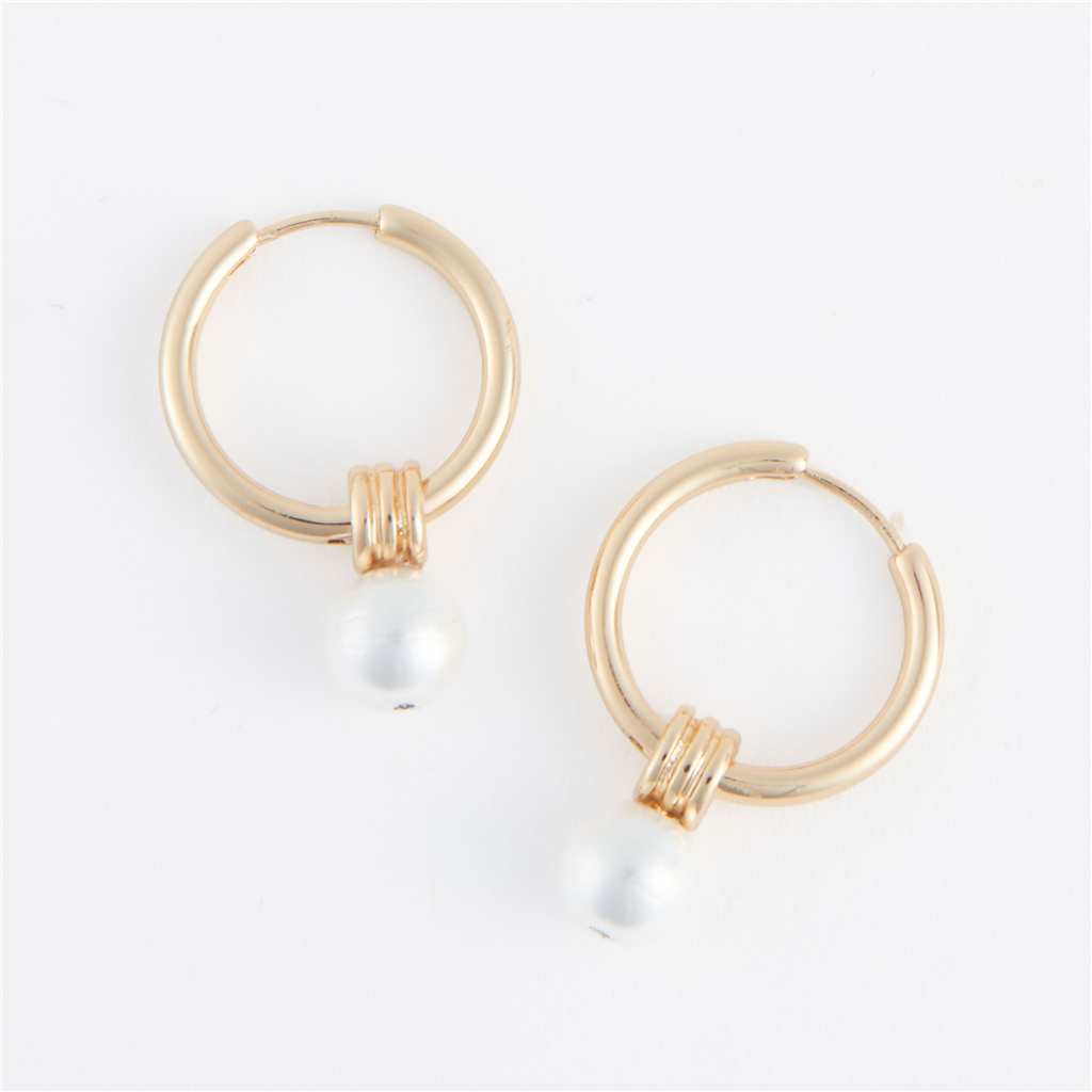 BOUCLE OREILLE - ANNEAU OR PERLE BLANC