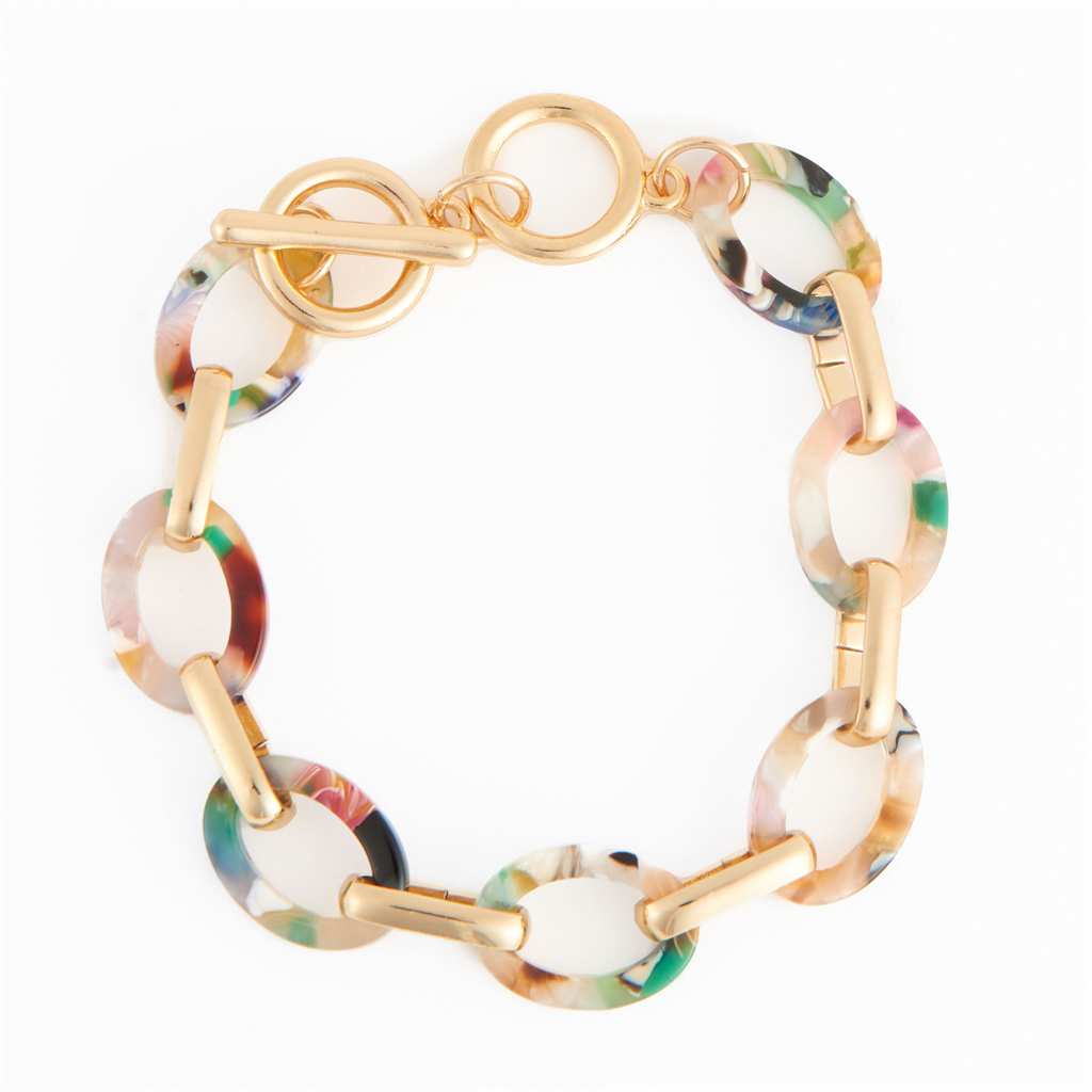 BRACELET TOGGLE EN OR  - ANNEAU COULEURS MULTIPLE