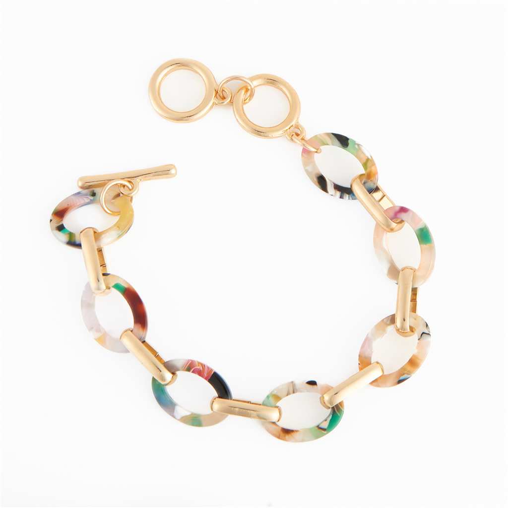 BRACELET TOGGLE EN OR  - ANNEAU COULEURS MULTIPLE