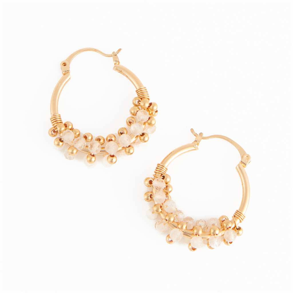 BOUCLE OREILLE - ANNEAU OR MINI PERLES BLANC (Copie)