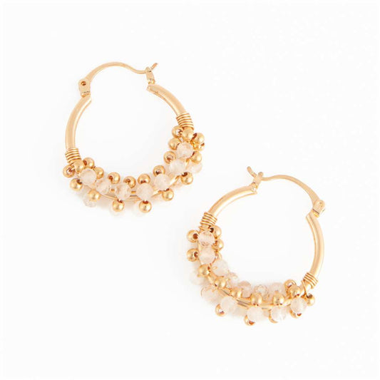 BOUCLE OREILLE - ANNEAU OR MINI PERLES BLANC (Copie)