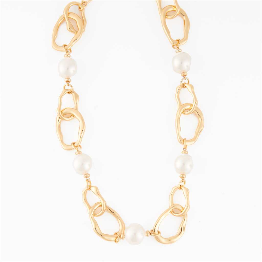 COLLIER GRANDE MAILLE - OR ET PERLE BLANC