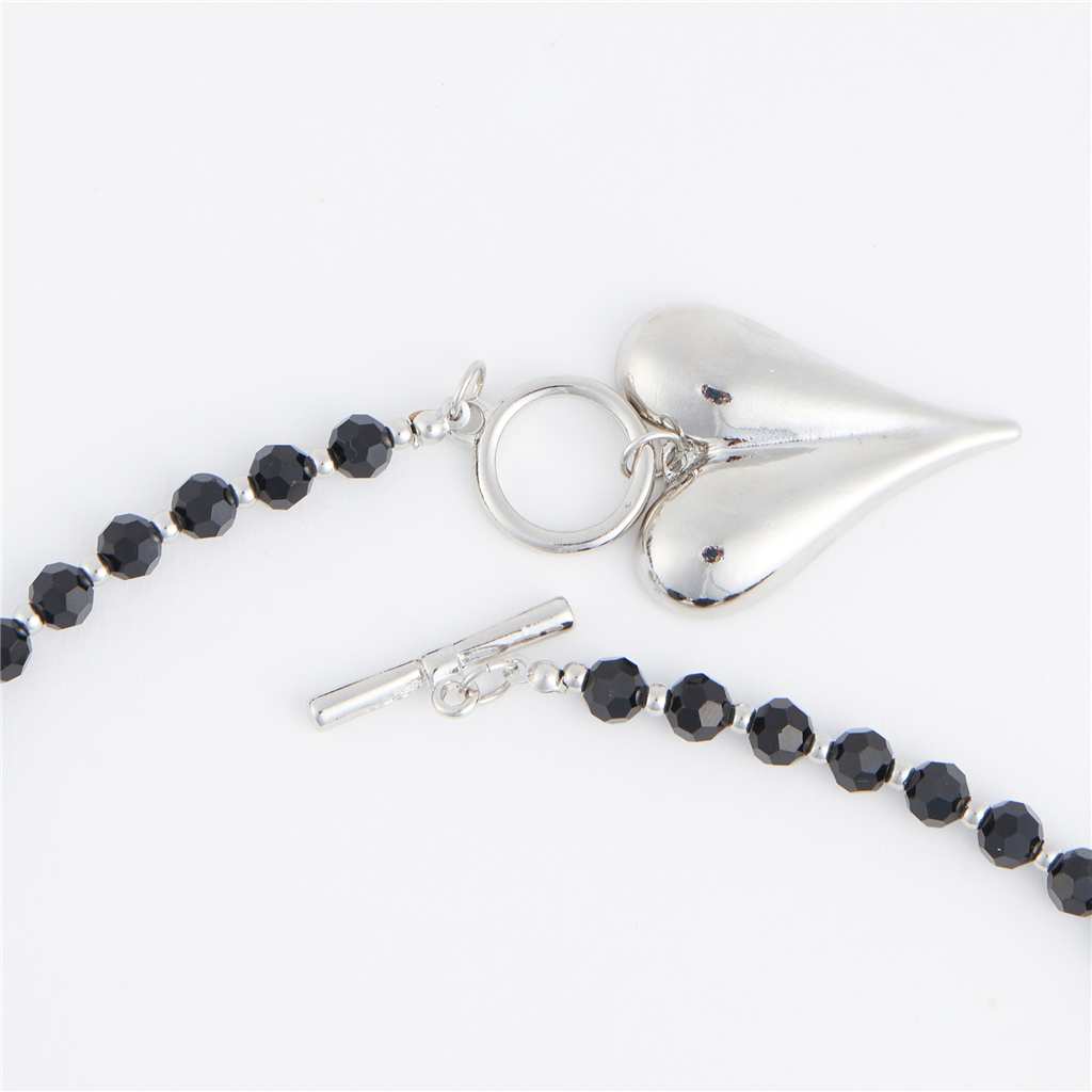 COLLIER BILLE NOIR PENDENTIF COEUR ARGENT