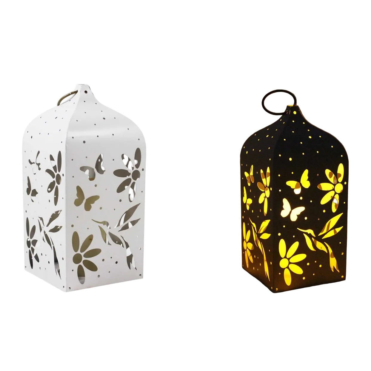 LANTERNE METAL LUMIERE LED COLIBRI 5.5 X 12"BLANC