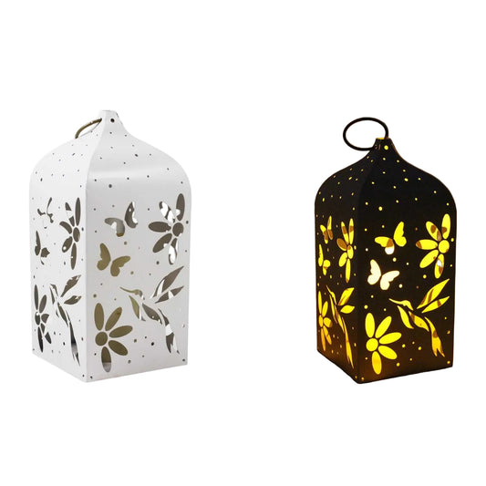 LANTERNE METAL LUMIERE LED COLIBRI 5.5 X 12"BLANC