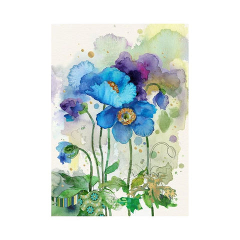 CARTE SOUHAIT: COQUELICOT BLEU ET VIOLET